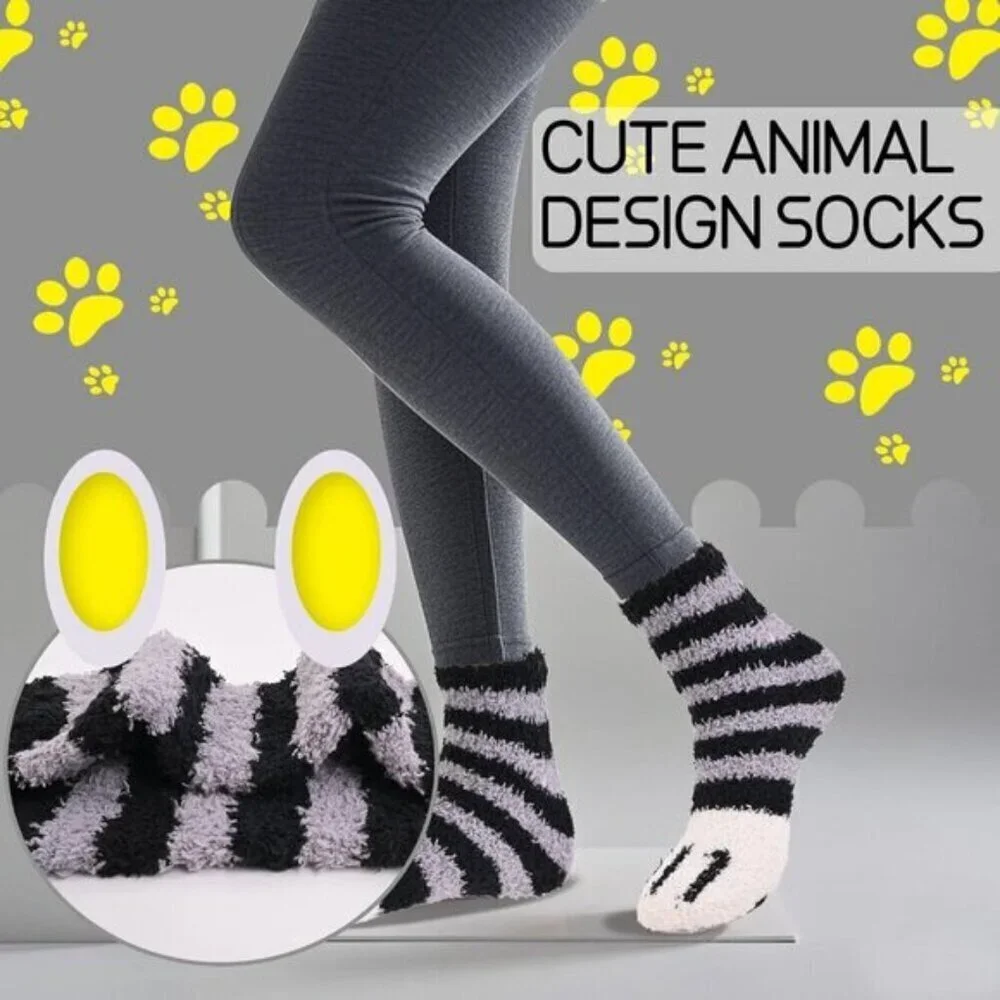 Women’s Fuzzy Cat Paw Socks – Cozy, Fluffy, & Warm Slipper Socks (5/6 Pairs)